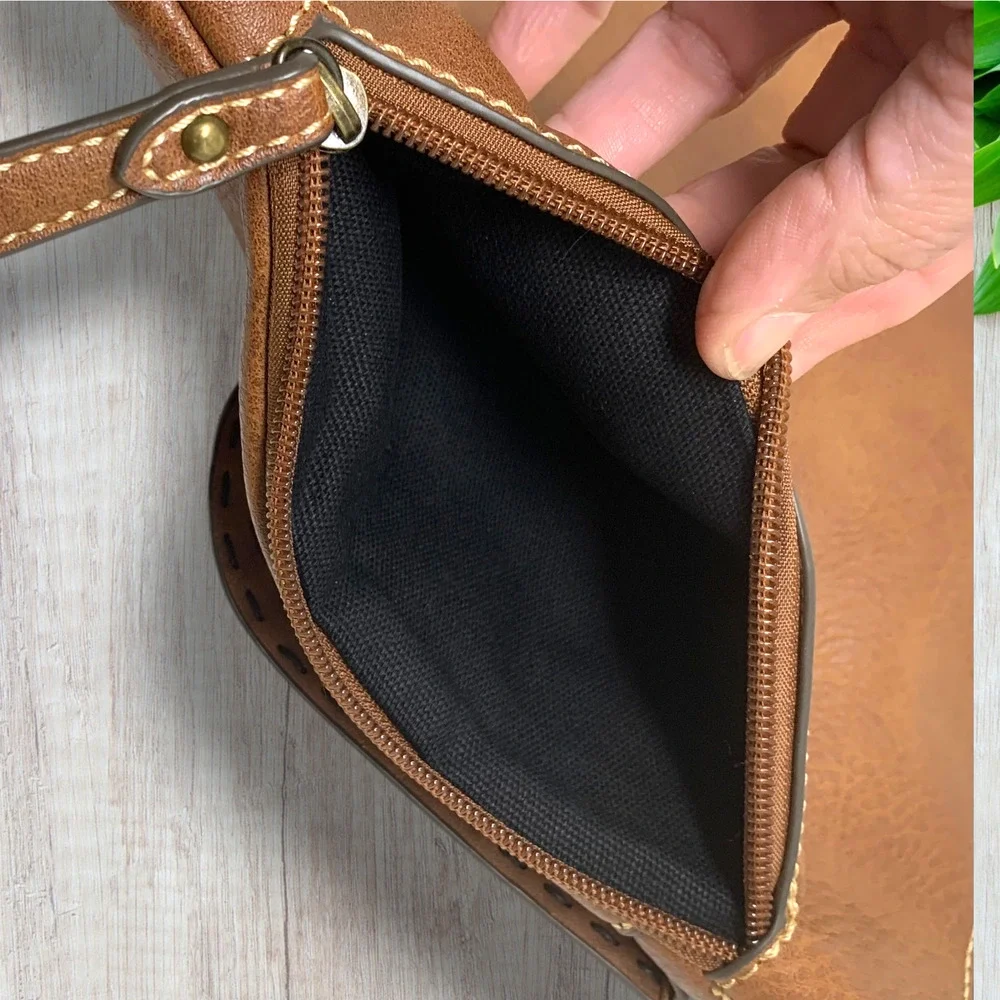 Tony Lama Brown Western Crossbody Bag Rustic Faux Leather Purse Concealed Carry